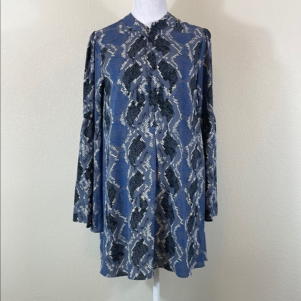Buddy Love‎ Blue Bishop Sleeve Mock Neck Dress Small